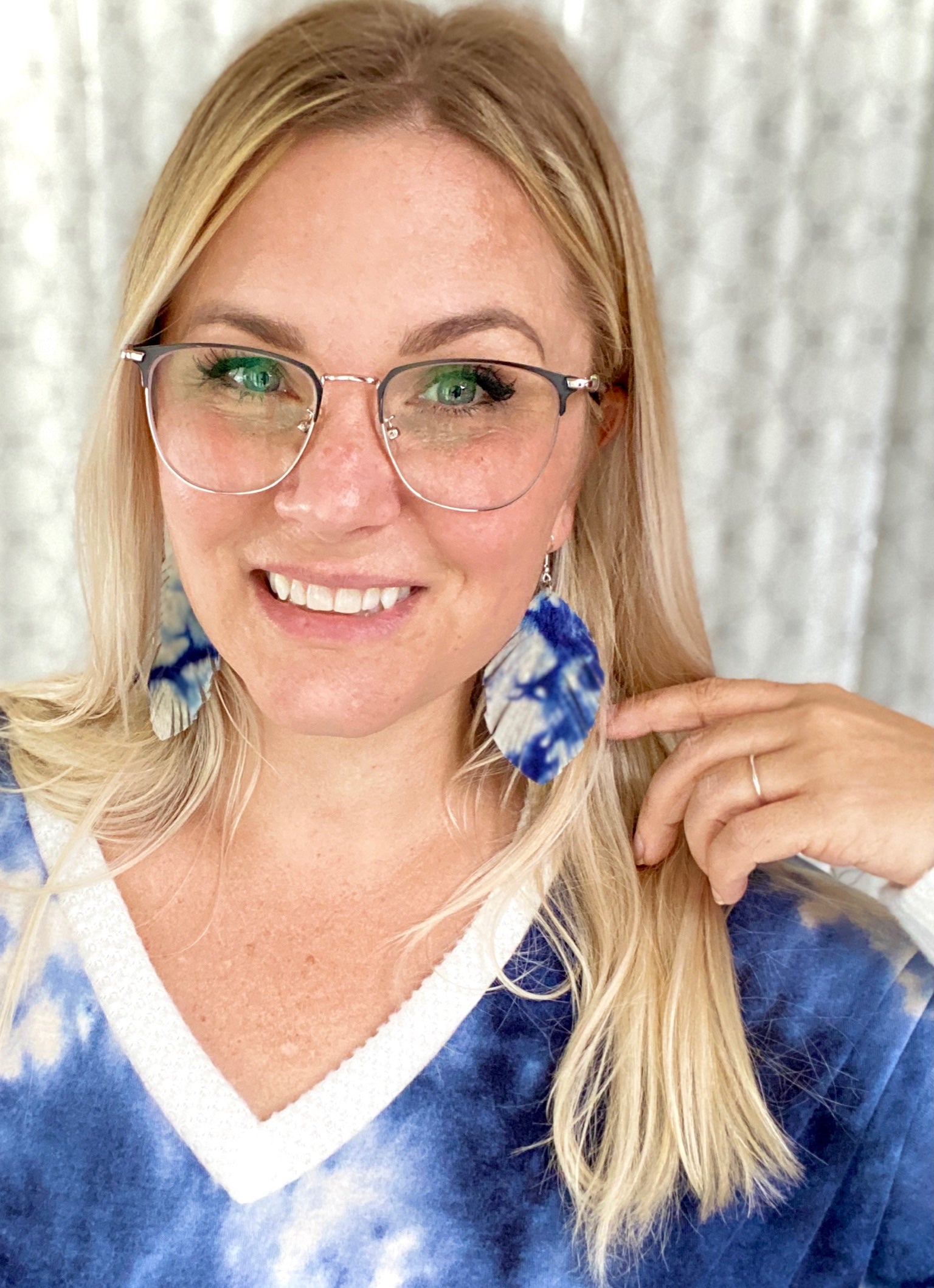 Blue Marble Fringe Earrings