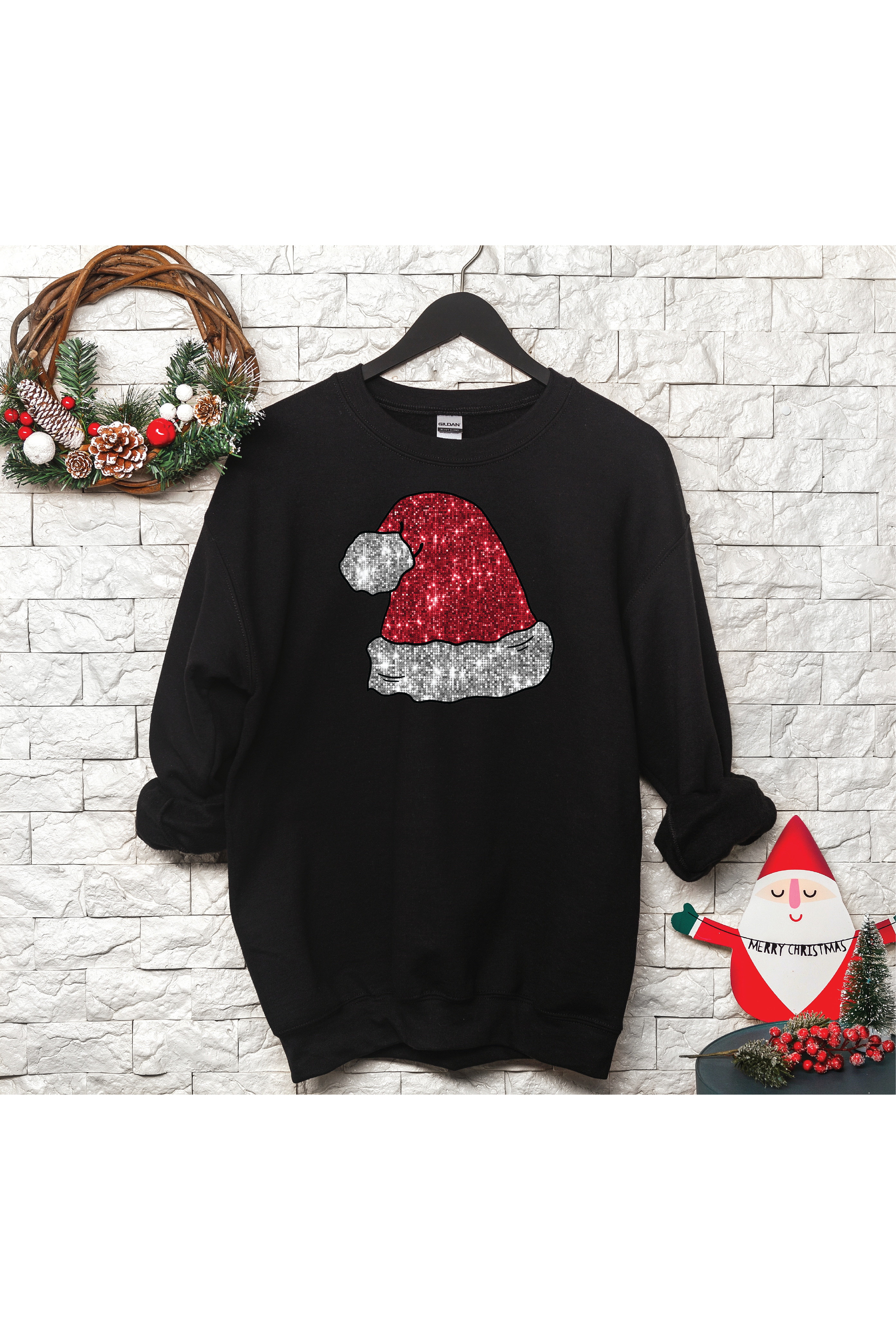 PT Santa Hat Faux Sequins Crewneck