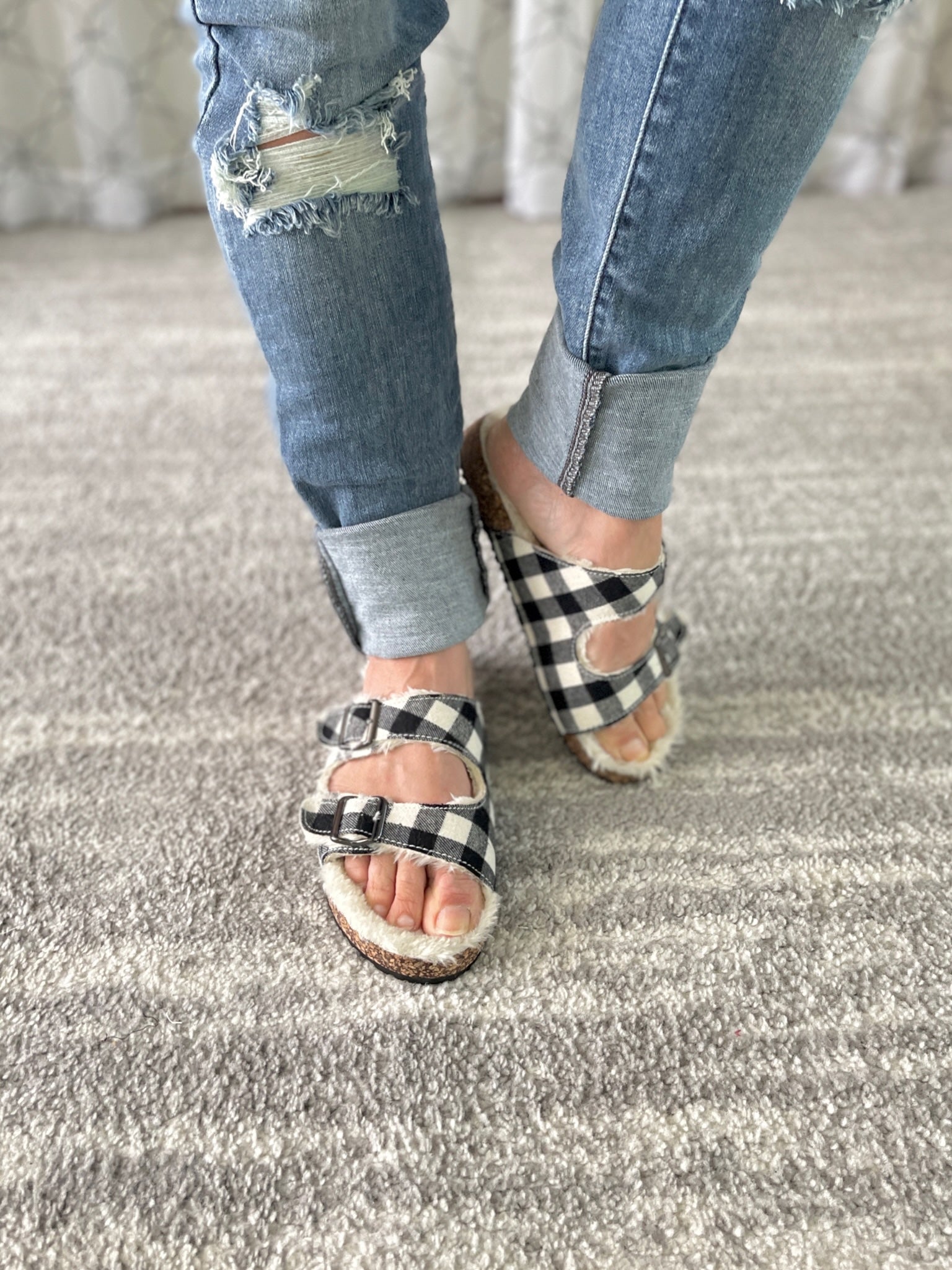 Laid Back Sandals in White Plaid
