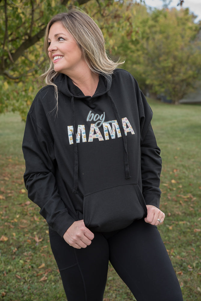 Boy Mama Graphic Hoodie in Black