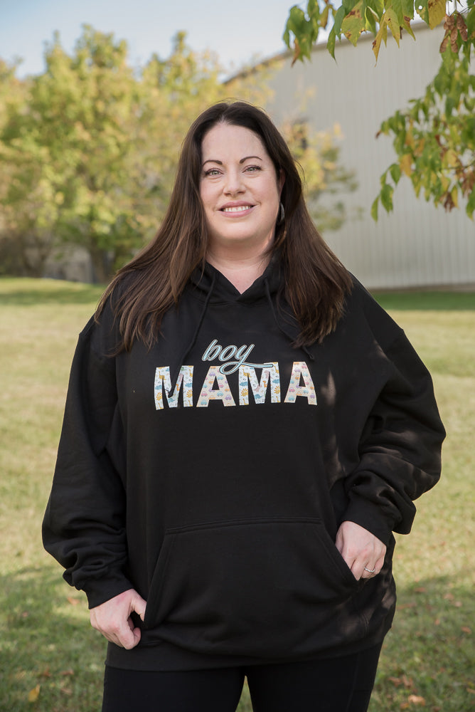 Boy Mama Graphic Hoodie in Black