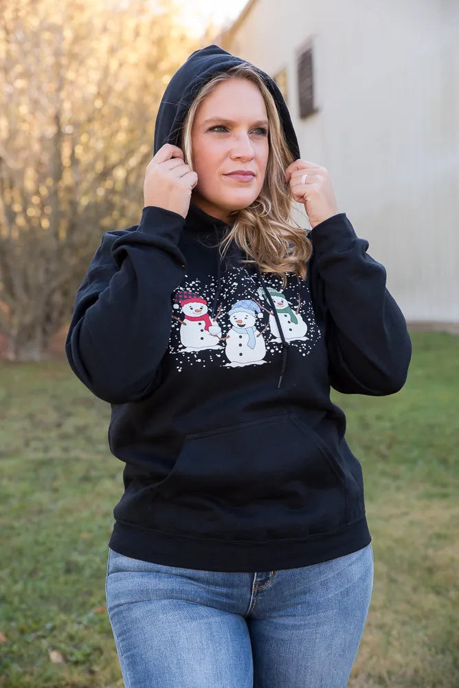 Snowmen Friends Graphic Hoodie in Black